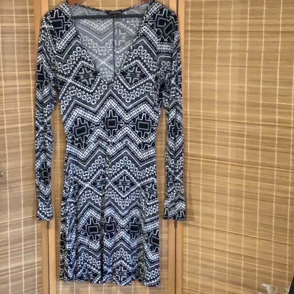 Express Black and White Long Sleeve Dress